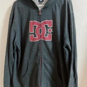 DC Men's Dark Gray and Red Logo Jacket